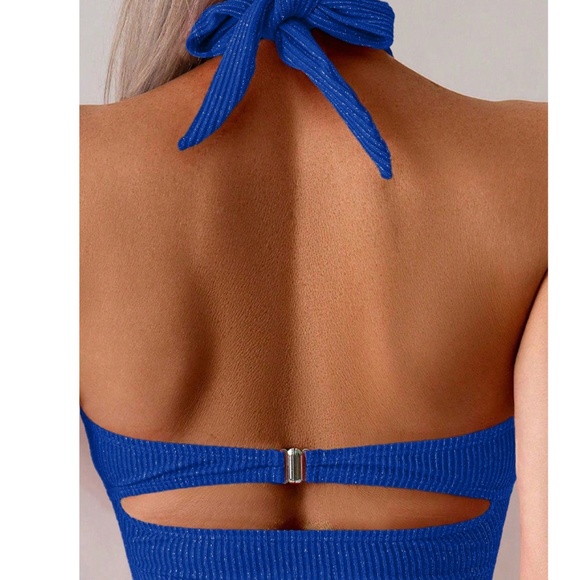 Ribbed Cut out Halter tie One Piece Monokini Swimsuit - Picture 8 of 9